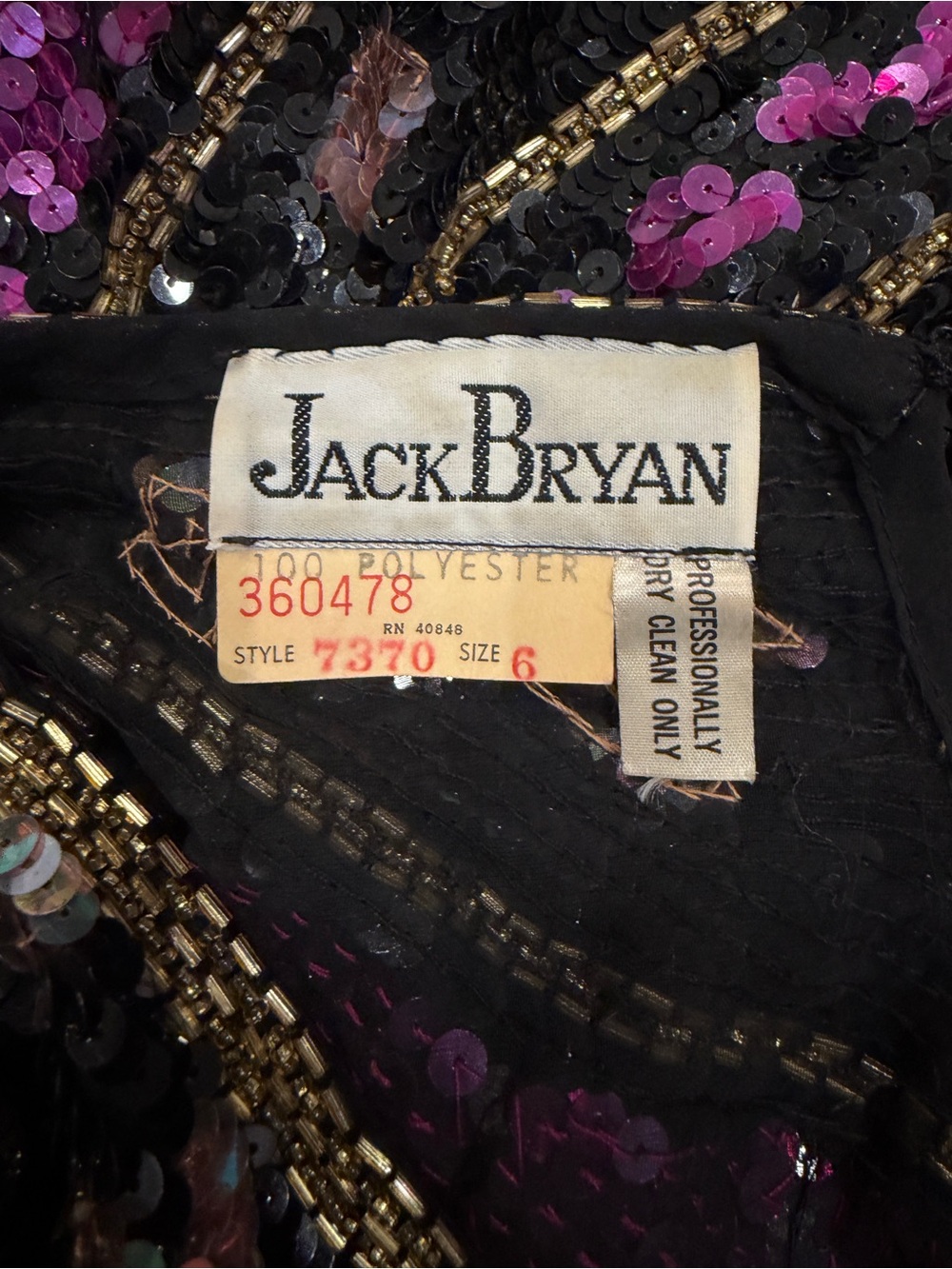Jack Bryan Vintage Hand-Beaded Sequin Art Deco Top Purple Black Gold Size 6 - Picture 12 of 16